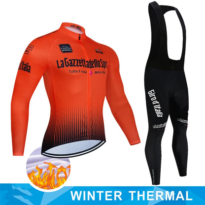 Tour De Italy D'ITALIA Cycling Clothes – Men's Fleece Jersey & Bib Pants Sports Set, Bicycle Uniform Costume