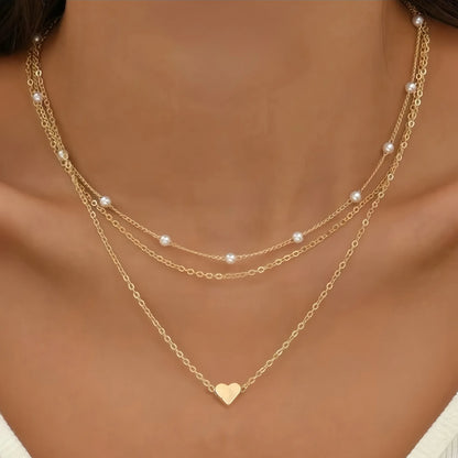 LATS Pearl Choker Necklace for Women – Double Layer Heart Pendant Jewelry Gift