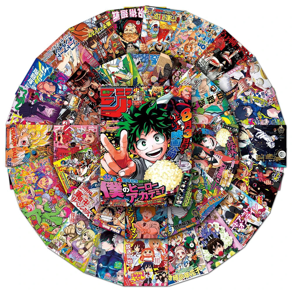 Anime Sticker Pack - One Piece Jujutsu Kaisen Dragon Ball Cartoon Decals for Kids DIY Car Wall Laptop Decoration