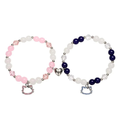 2-Piece Spider Cat Beaded Bracelet Set - Cat Eye Heart Friendship Bracelets with Colorful Beads for Best Friends