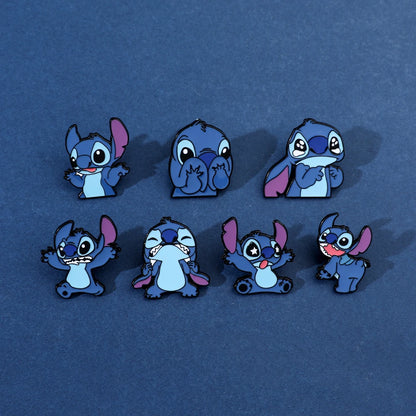 7 Pcs Lilo & Stitch Enamel Pins Set | Creative Stitch Brooches for Backpacks, Clothing & Accessories