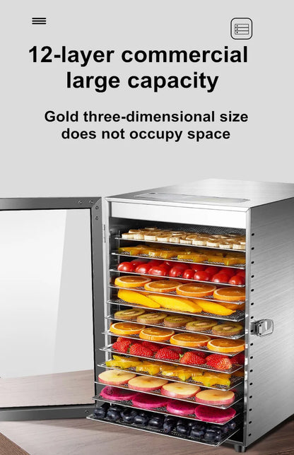 220V/110V Commercial Food Dehydrator – Stainless Steel Fruit & Vegetable Dryer for Snacks