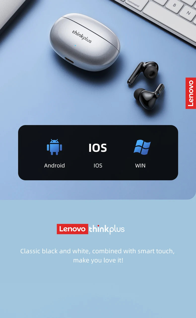 Lenovo Thinkplus XT88 In-Ear Bluetooth Earphones — Dual Mic, Stereo Noise Reduction, Bass HiFi Touch Earbuds