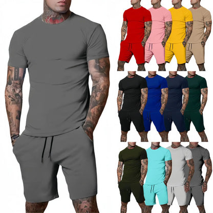 Men's Summer Sports Suit - Breathable T-Shirt & Shorts Two-Piece Casual Outdoor Tracksuit Set