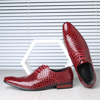 Men’s Snakeskin Grain Leather Oxford Shoes - Lace-Up Wedding, Business and Office Dress Shoes Size 38-48