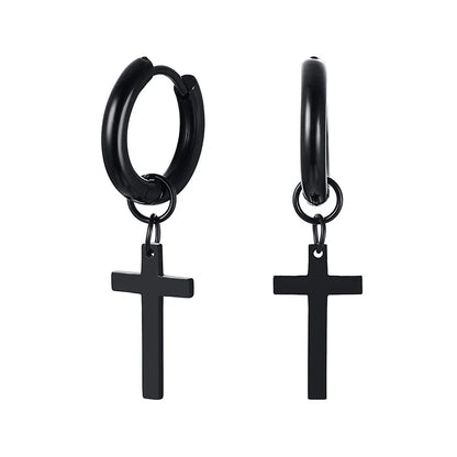Stainless Steel Cross Charm Earrings - Men's Fashion Jewelry