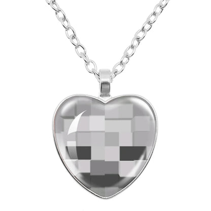 Funny Pixel Block Cartoon Pendant Necklace – 25mm Glass Heart-Shaped Charm, My World Theme Jewelry Gift