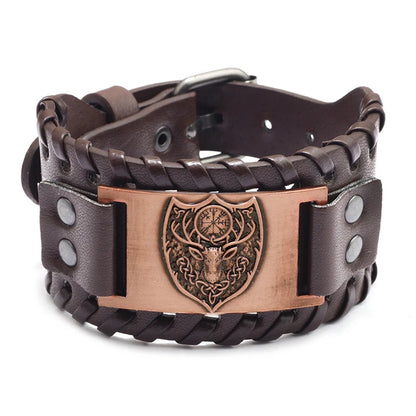 Trendy Viking Bracelet – Nordic Rune Compass & God Bird Charm Leather Woven Jewelry for Men, Fashion Accessory & Party Gift