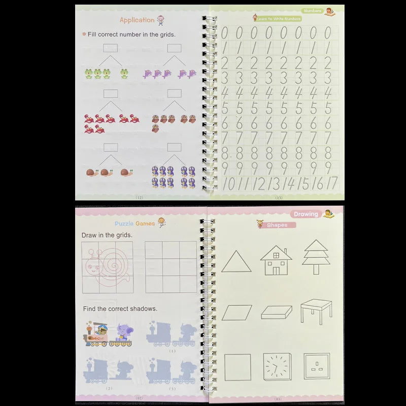 4-Piece Magic Practice Copybook Set with Pen — Reusable English Calligraphy Writing Book for Kids & Preschoolers