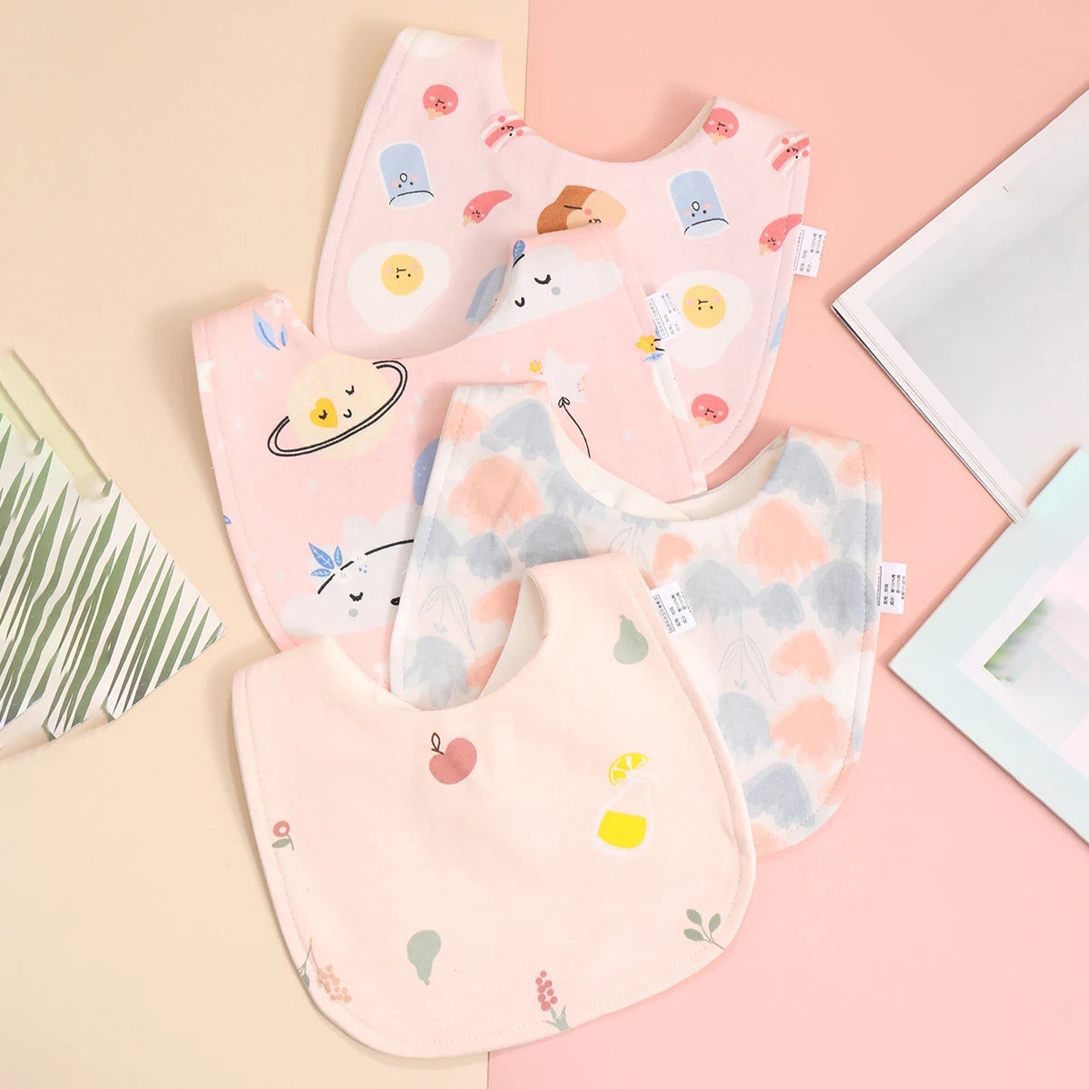 Cotton Baby Bib Set - Adjustable Soft Infant Feeding Bibs Burp Cloths Bandana Scarf for Boys & Girls