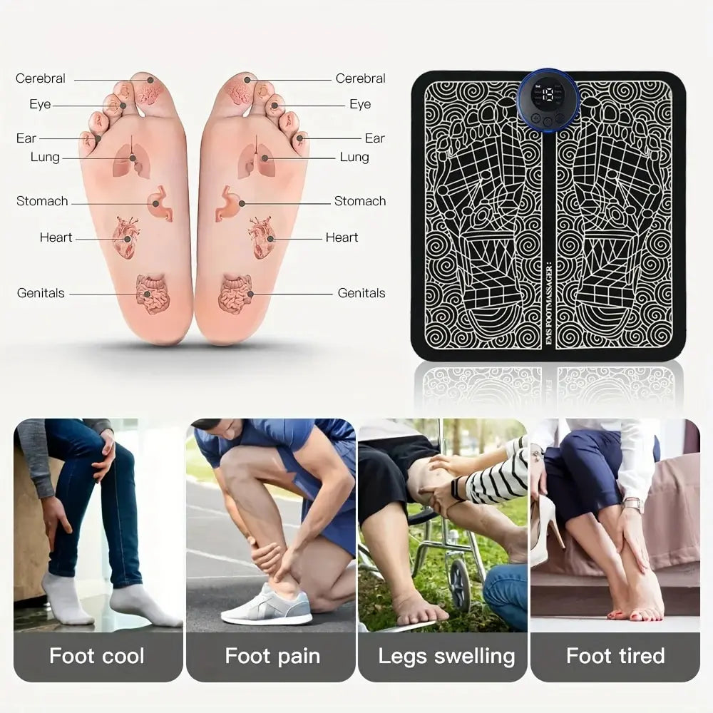 Foldable Electric EMS Foot Massager Pad with Remote Control - Muscle Stimulator and Foot Cushion for Men and Women