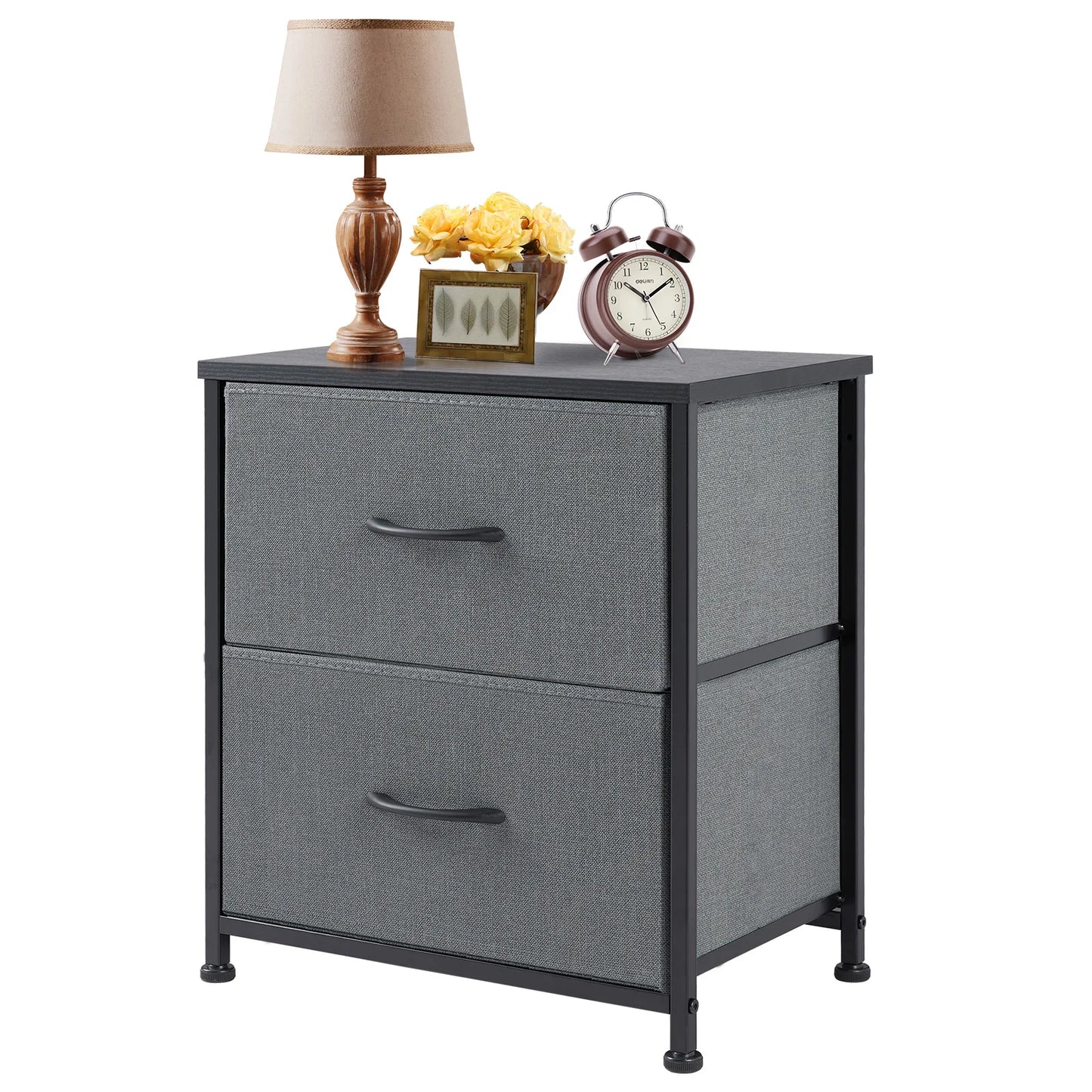 Nightstand Bedside Table – Coffee, Sofa & Tea Table with 2 Fabric Drawers for Bedroom Storage & Clothes Display