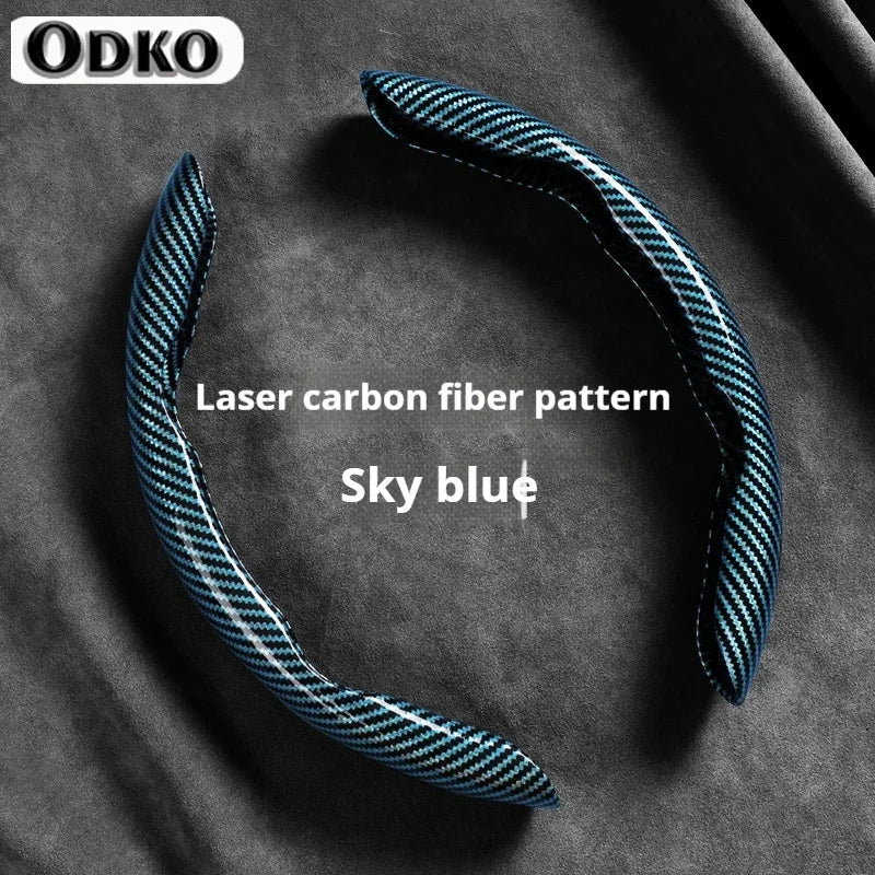 2-Piece Carbon Fiber Silicone Steering Wheel Cover — 38cm (15 Inch) Anti-Skid Car Accessory