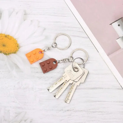 Love Heart Brick Keychain - Matching Couple Key Ring, Building Block Jewelry Gift for Birthdays