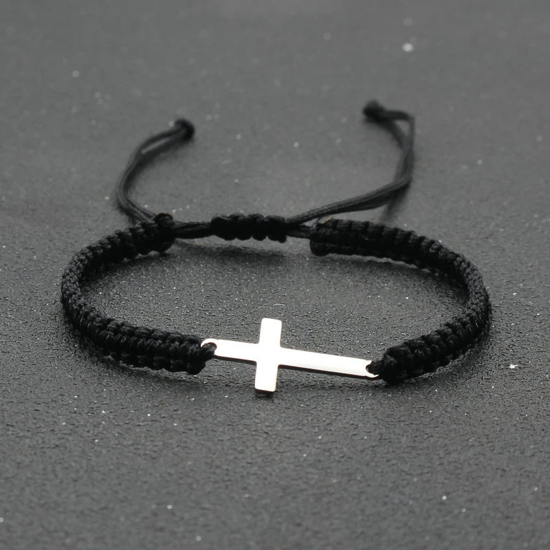 Handwoven Adjustable Stainless Steel Cross Bracelet – Colorful Cord Couple Friendship Jewelry