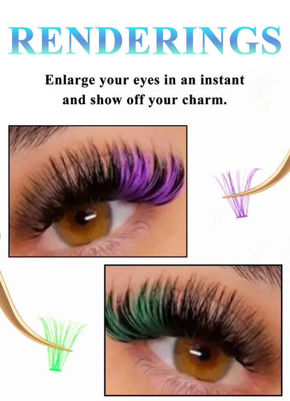 14/16mm D Curl Colorful Glitter Manga Lashes – Wispy Spikes, Soft DIY Cluster False Eyelashes