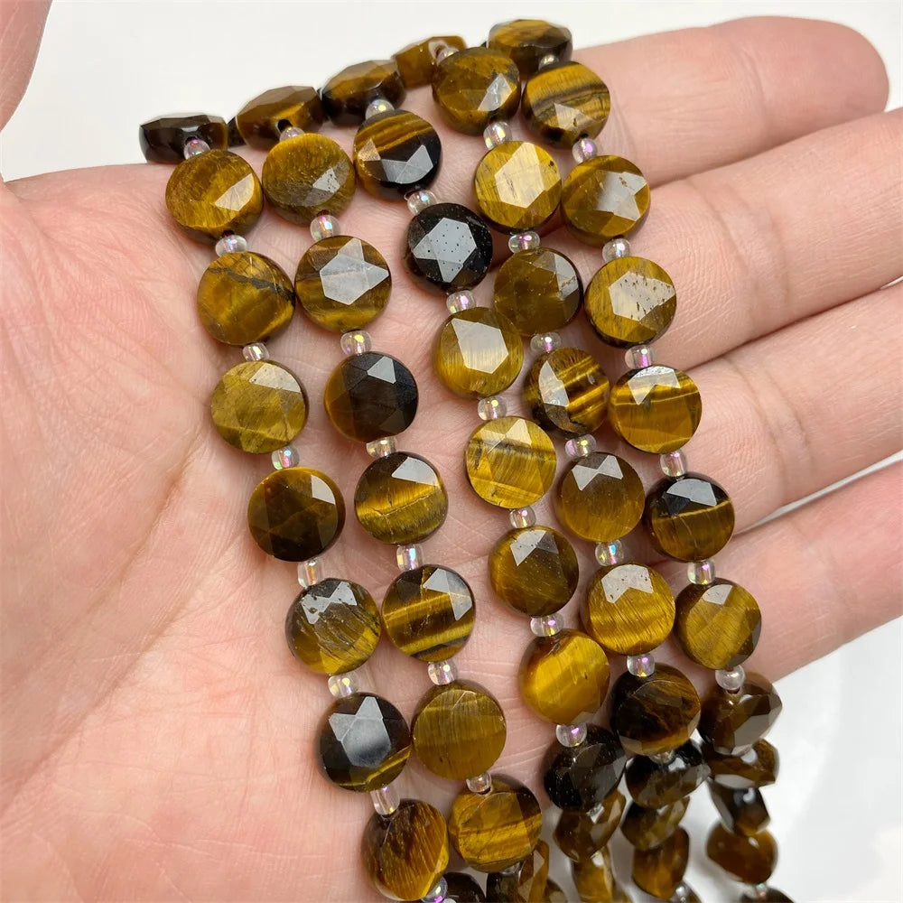 10mm Natural Gemstone Beads - Flat Round Faceted Crystal Jade Loose Beads for DIY Necklace & Bracelet Jewelry Making