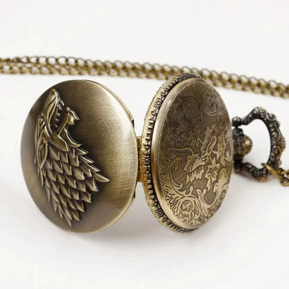 Wolf Head Pocket Watch - 3D Carved Quartz FOB Watch with Arabic Numerals for Men