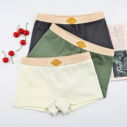 3PCS Women’s Cotton Boxer Underwear — Multicolor Solid Breathable Knit Panties, Soft High-Elastic Mid-Rise Boyshorts