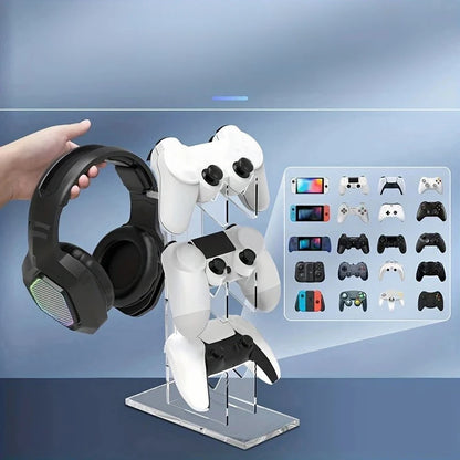 Universal 3-Tier Controller & Headphone Stand – PS5/PS4 Storage Holder in Black, White & Clear