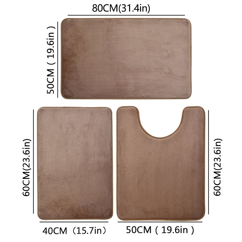 3 Piece Bathroom Mat Set – Non-Slip Toilet, Shower & Bath Floor Absorbent Rugs, Soft Comfortable Carpet for Laundry Room