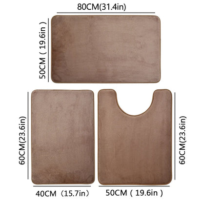 3 Piece Bathroom Mat Set – Non-Slip Toilet, Shower & Bath Floor Absorbent Rugs, Soft Comfortable Carpet for Laundry Room