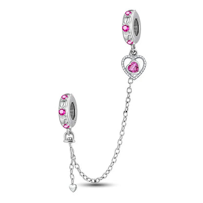 925 Sterling Silver Pink Heart Charm - Zircon Love Pendant Bead for DIY Bracelets, Bangles & Women’s Jewelry