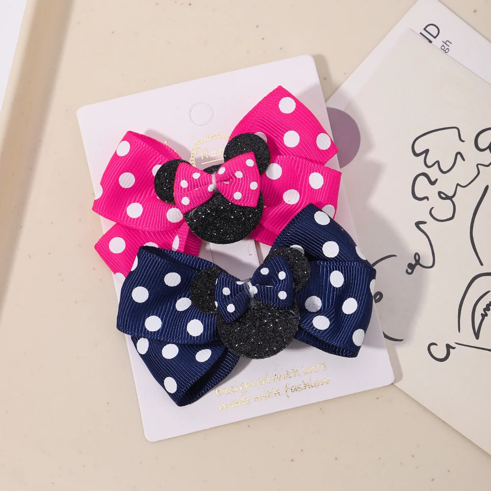 2pcs/Set Girls Polka Dot Bow Hair Clips – Cute Toddler Cartoon Hairpins, Baby Boutique Hair Accessories