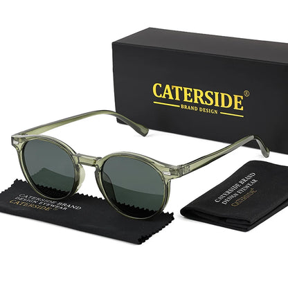 CATERSIDE Retro Polarized Round Sunglasses — TR90 & Acetate Vintage Shades for Men & Women, Punk Style Driving & Travel Sun Glasses