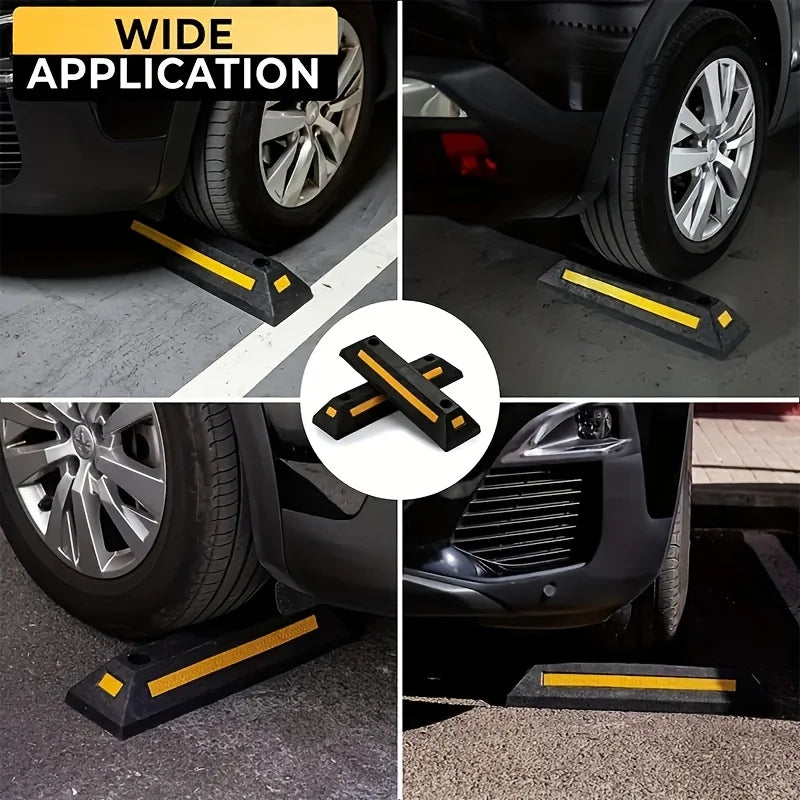 Car Wheel Stopper Parking Guide – Durable Rubber Garage Stopper with Yellow Strips, Fits All Vehicle Models