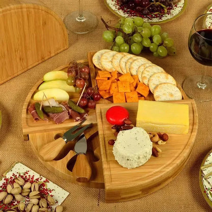 Cheese Board Cutlery Set with Slide-Out Drawer – Slicer, Fork, Scoops and Kitchen Storage Tools