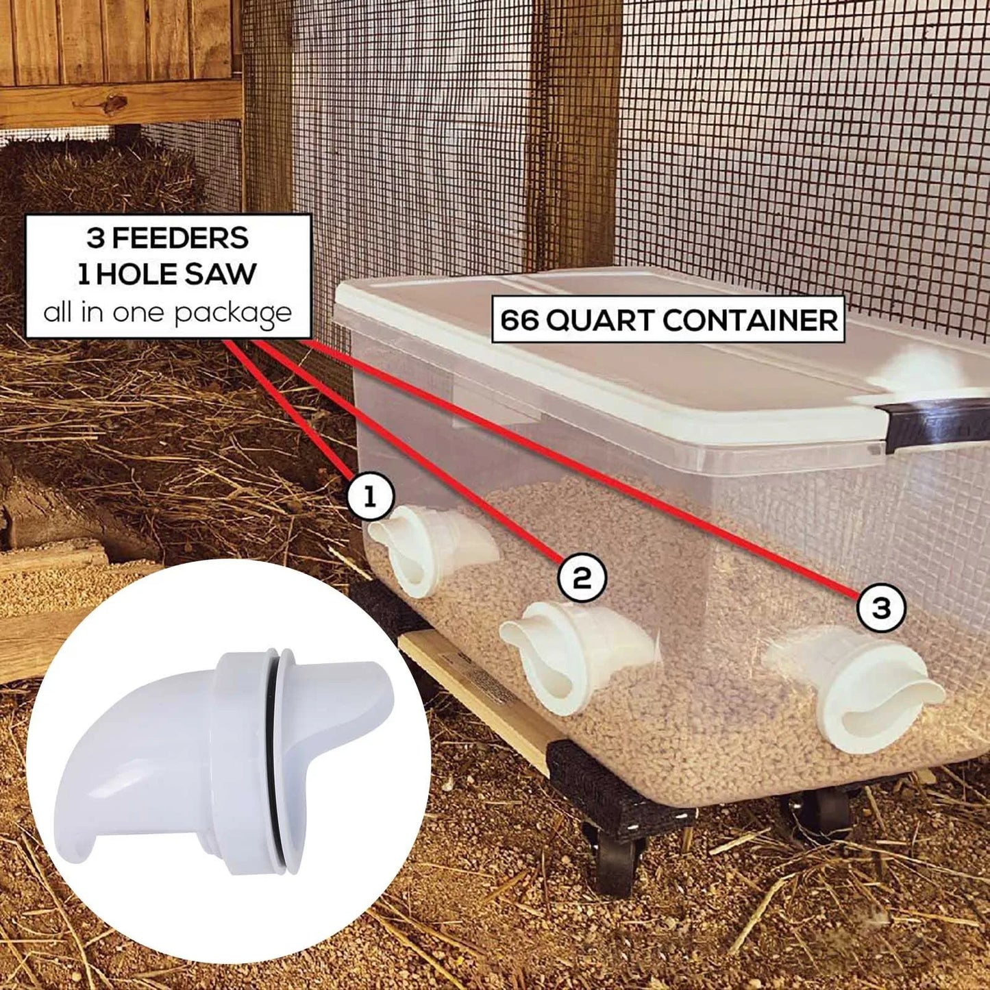Automatic Gravity Chicken Feeder – DIY Rainproof Poultry Feeder with Food Hole Opener Tool to Reduce Spillage for Chickens & Ducks