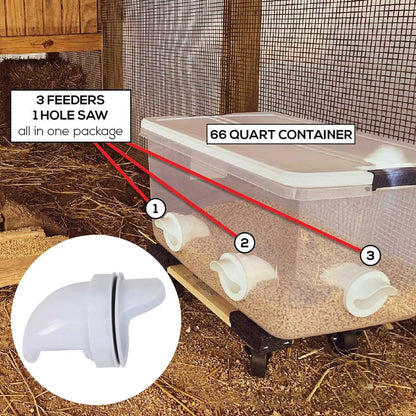 Automatic Gravity Chicken Feeder – DIY Rainproof Poultry Feeder with Food Hole Opener Tool to Reduce Spillage for Chickens & Ducks
