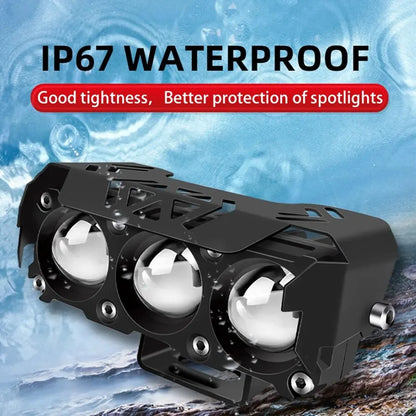 Motorcycle LED Spotlight — Dual-Color Hi/Low Beam Fog Lamp for Cars, Trucks, SUVs & UTVs, 12V/24V Mini Lens Driving Light