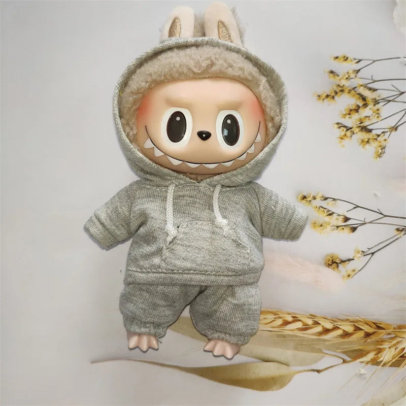 17cm Labubu Doll Outfit Set – Black Hoodie Sweatshirt & Pants, DIY Gift for Dolls