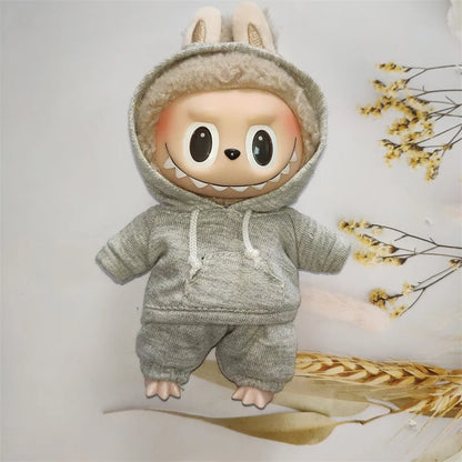 17cm Labubu Doll Outfit Set – Black Hoodie Sweatshirt & Pants, DIY Gift for Dolls