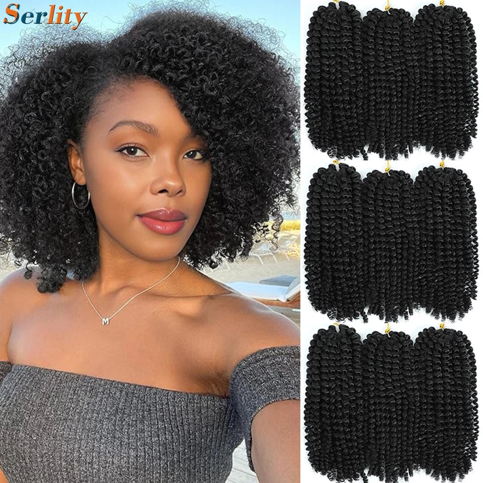 Kinky Curly Crochet Hair Extensions 8–12 Inch – Marlybob Jerry Curl Synthetic Afro Curly Hair, Short Passion Twist Braiding Crochet Hair for Women