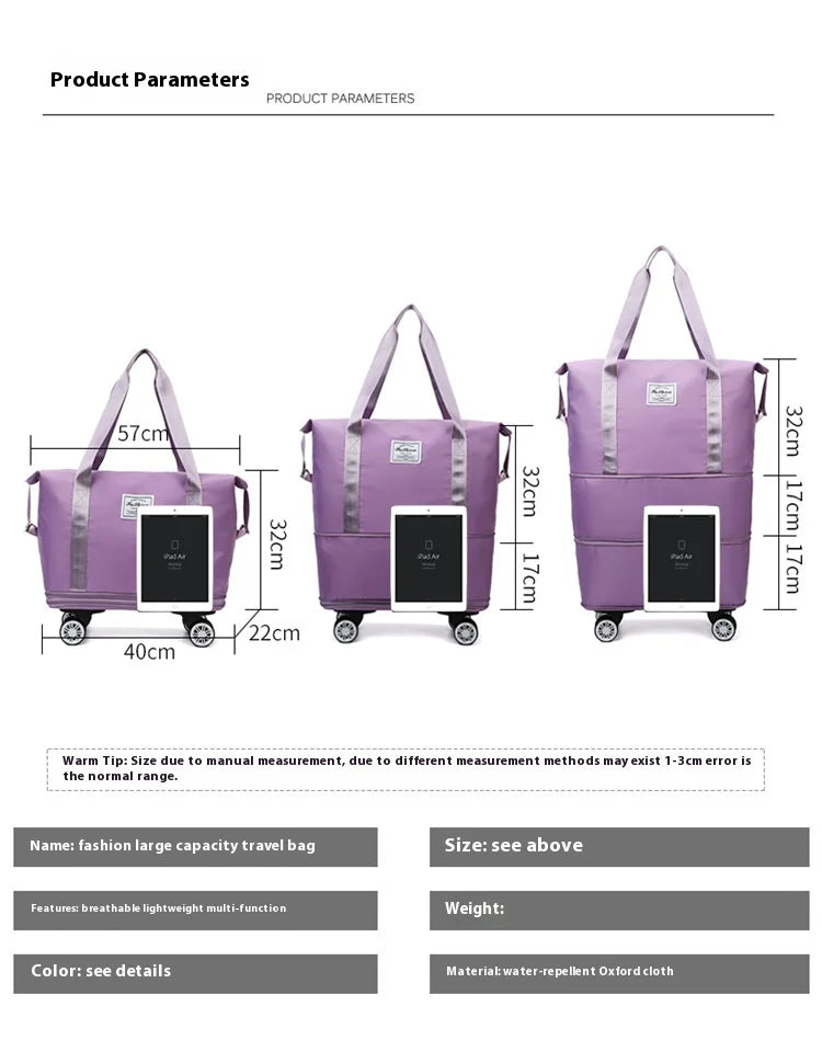 Oxford Cloth Large Travel Bag — Dry & Wet Separation, Detachable Universal Wheel Luggage