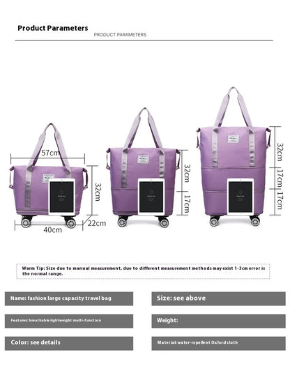 Oxford Cloth Large Travel Bag — Dry & Wet Separation, Detachable Universal Wheel Luggage
