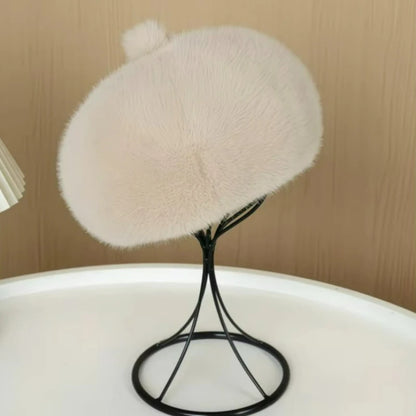 Thickened Plush Winter Beret for Women – Fleece-Lined Painter Style Hat, Elastic Cold Weather Cap, Vintage Retro Fashion Outdoor Wear