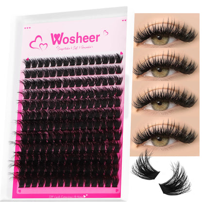 WOSHEER DIY Eyelash Cluster Kit – Faux Mink Lash Extensions with Bond, Seal & Remover for Natural Thick Individual Lashes