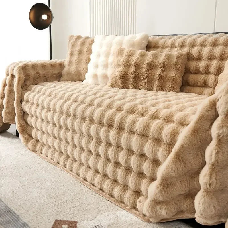 Luxury Rabbit Plush Throw Blanket - Super Soft Thick Fluffy Velvet Sofa Cover for Winter