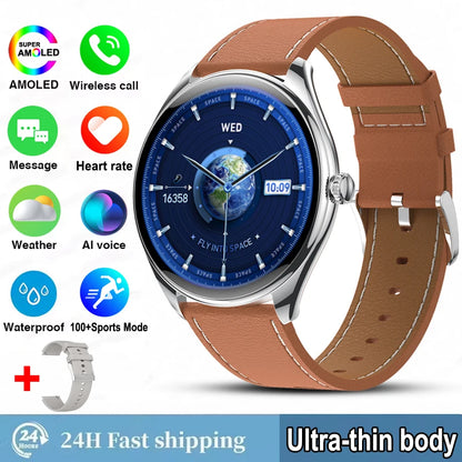 Ultra-Thin AMOLED Smartwatch for Men - 3D Display, Fitness Tracking, Heart Rate, Bluetooth Calls & Waterproof Design