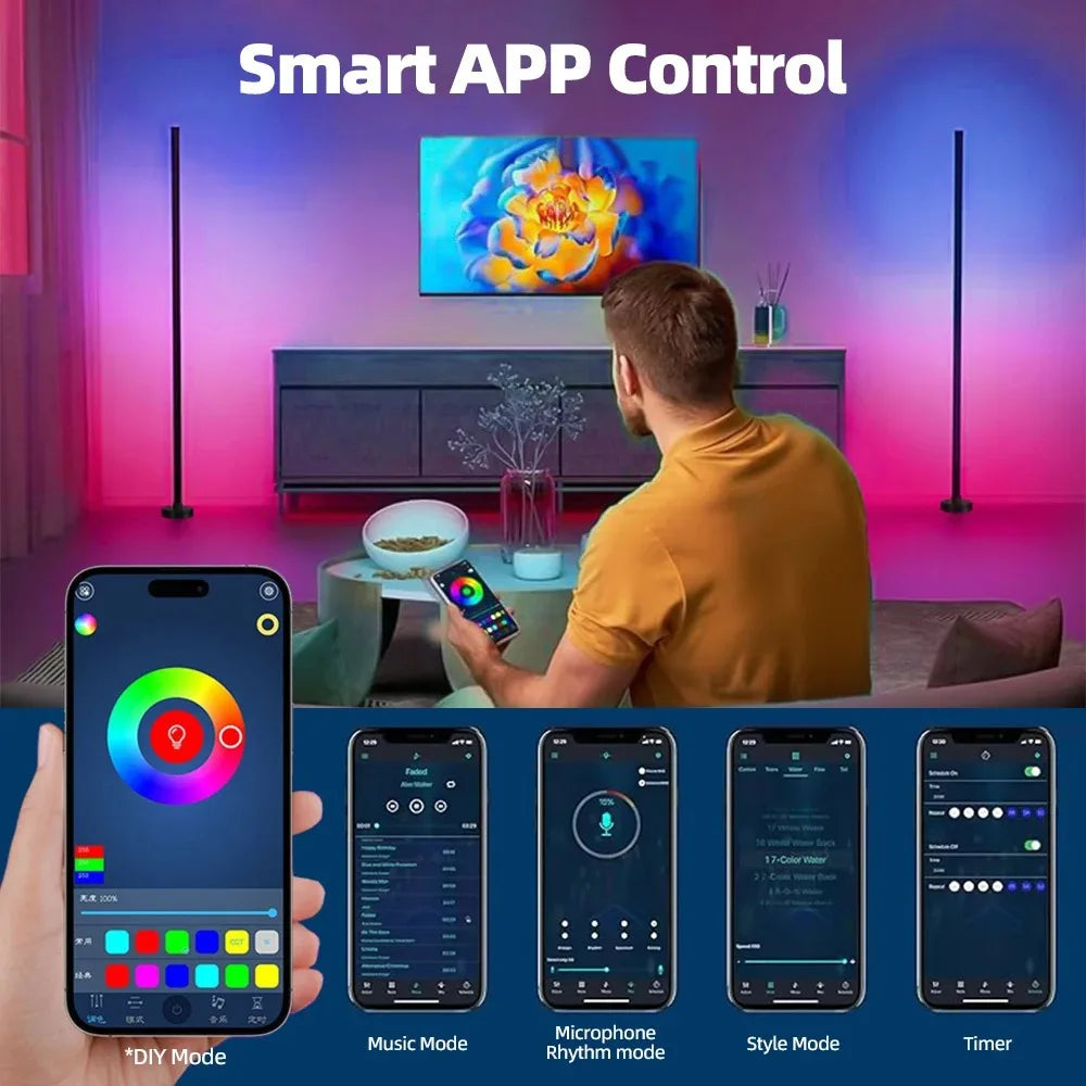 Smart RGB LED Floor Lamp - Remote & APP Control, Music Sync, Timer, Modern Corner Lighting for Bedroom & Living Room