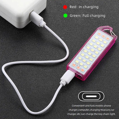30LED Mini Keychain Flashlight - USB Rechargeable Portable Safety Light for Backpack, Camping, Hiking & Emergency Use