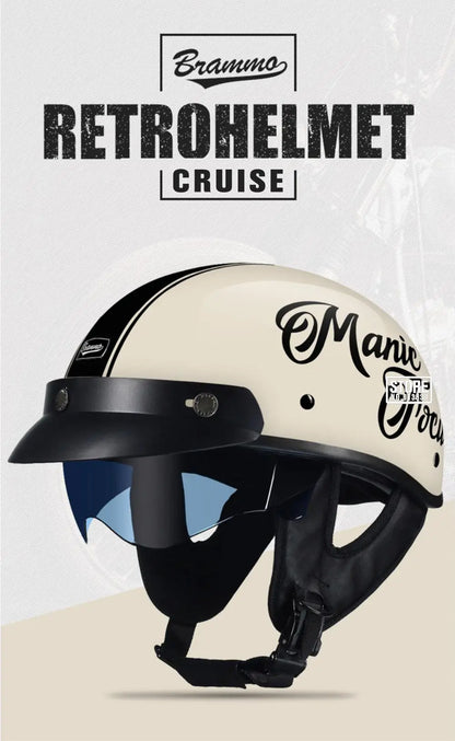 Retro DOT-Certified Motorcycle Half Helmet – HD Lens, Men & Women, 4-Season Scooter & Moto Riding Casco