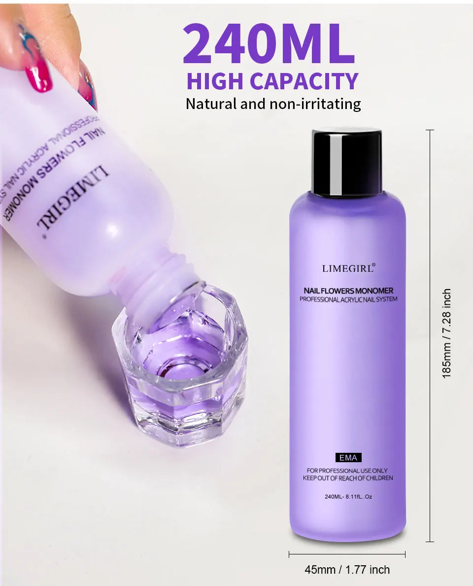 Limegirl Large Capacity Nail Acrylic Liquid Monomer - 40/70/120/240ml for DIY Nail Art, Acrylic Powder & Manicure