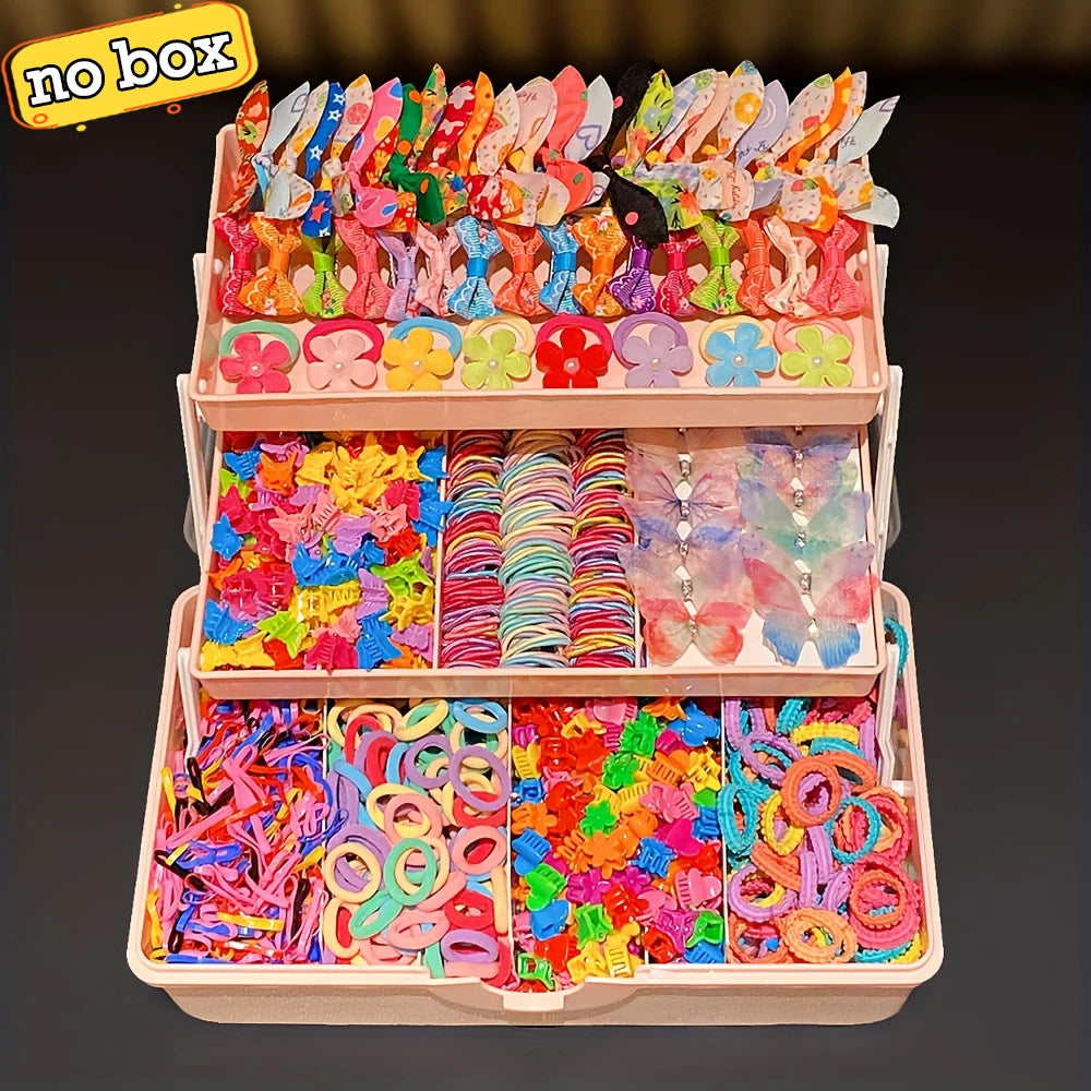 555Pcs Girls Hair Accessories Set - Colorful Butterfly Clips Elastic Bands & Hair Ties for Daily Ponytails and Styling