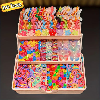 555Pcs Girls Hair Accessories Set - Colorful Butterfly Clips Elastic Bands & Hair Ties for Daily Ponytails and Styling
