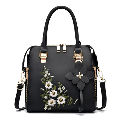 Floral Detail Shoulder Bag - Trendy Zipper Handbag for Work & Casual, Women's Crossbody Purse with Floral Decor